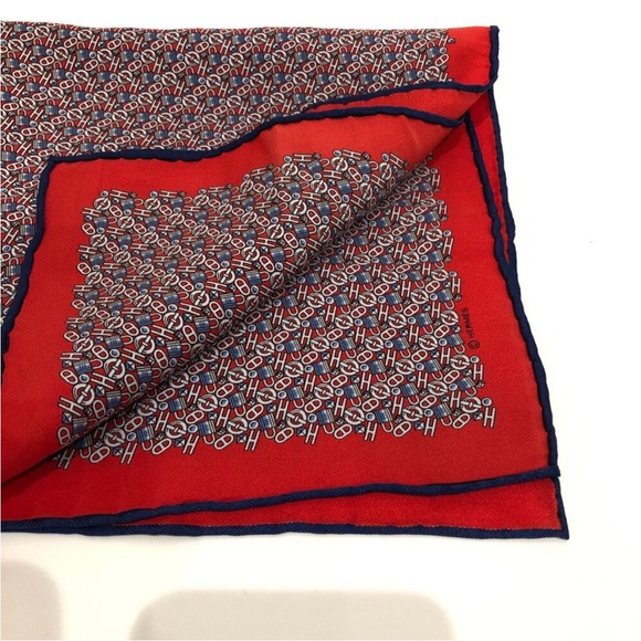 Hermes Red White Blue Print Carre Silk Scarf - Picture 9 of 12